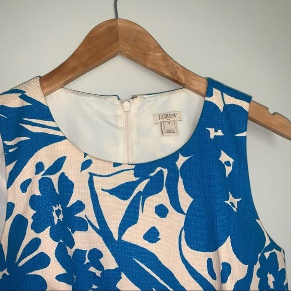 J. Crew Floral Printed Pleated Shift Dress Cotton Blue Beige Women’s Size 0 US - Picture 6 of 11